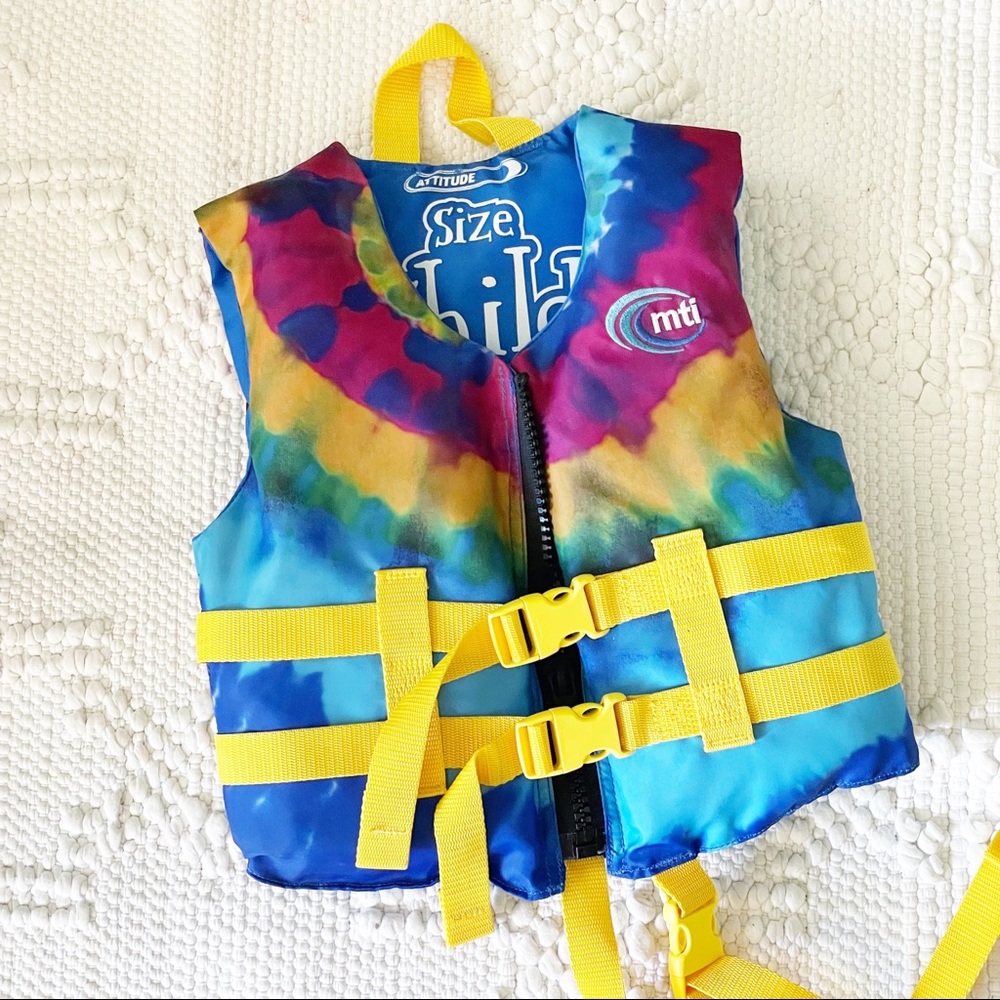 Attitude Tie Dye Multicolor Kids Swim Boat Life Vest